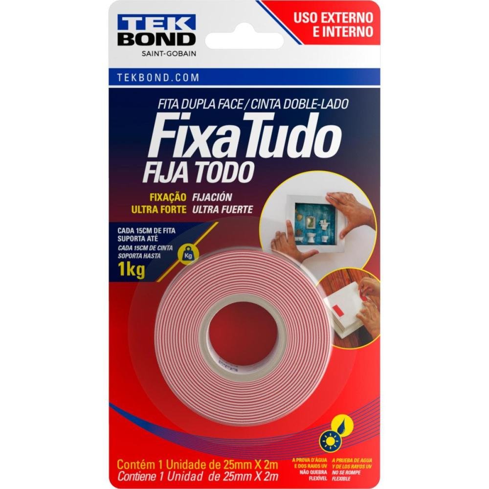 Fita Acrílica Uso Externo Fixa Tudo 25mm x 2m Blister Tekbond