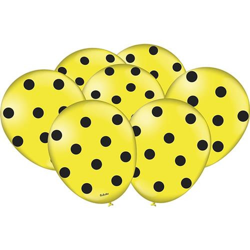 Balao Decorado Poa Amarelo Preto