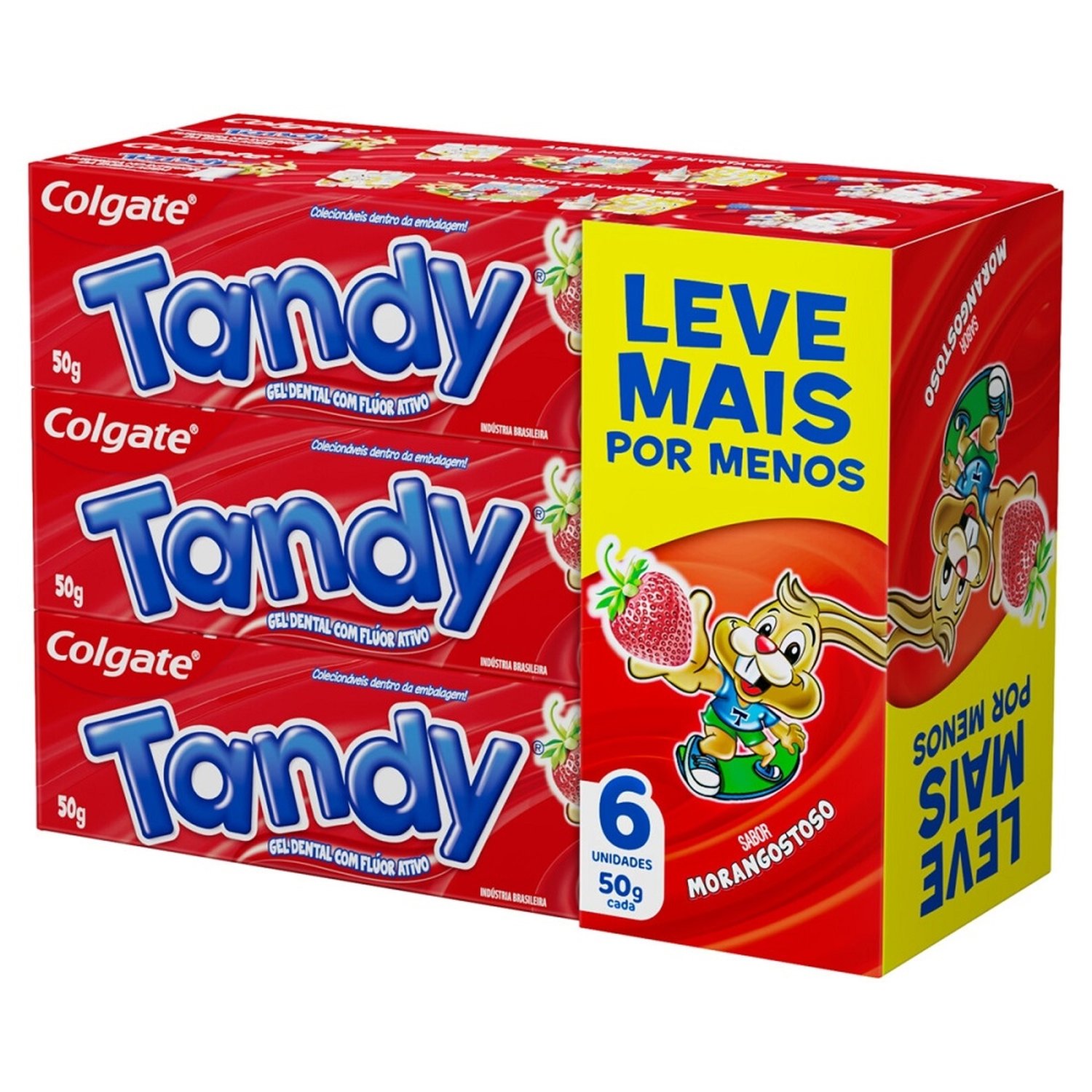 Creme Dental Tandy Morango 50g - Embalagem com 6 Unidades