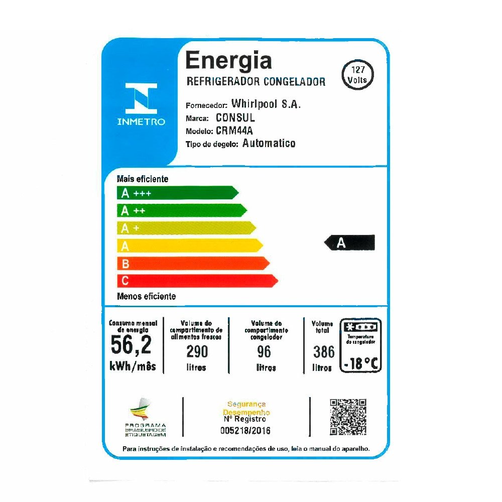 Geladeira/Refrigerador Consul 386 Litros CRM44AB - Frost Free,  2 Portas, Altura Flex Função Turbo, Branco, 110V