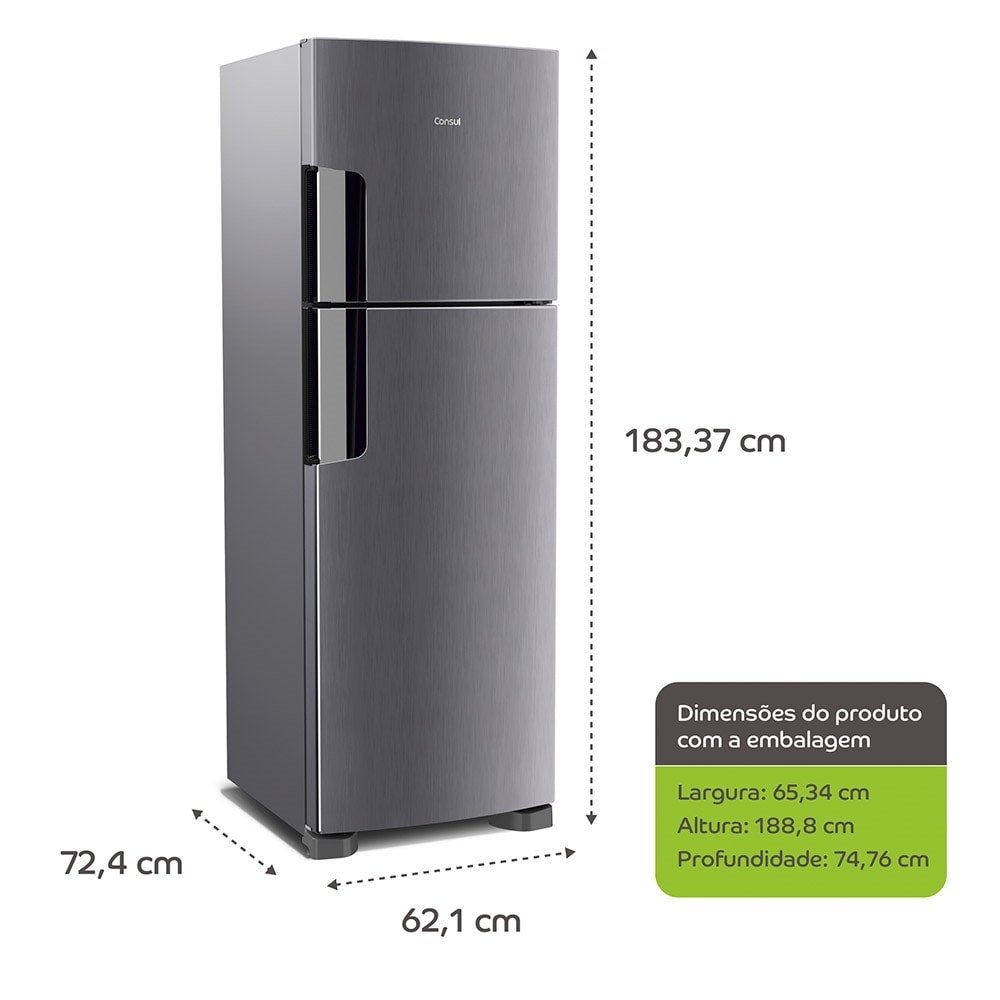 Geladeira/Refrigerador Consul 386Litros CRM44AK - Frost Free,  2 Portas, Altura Flex, Função Turbo, Inox, 110V