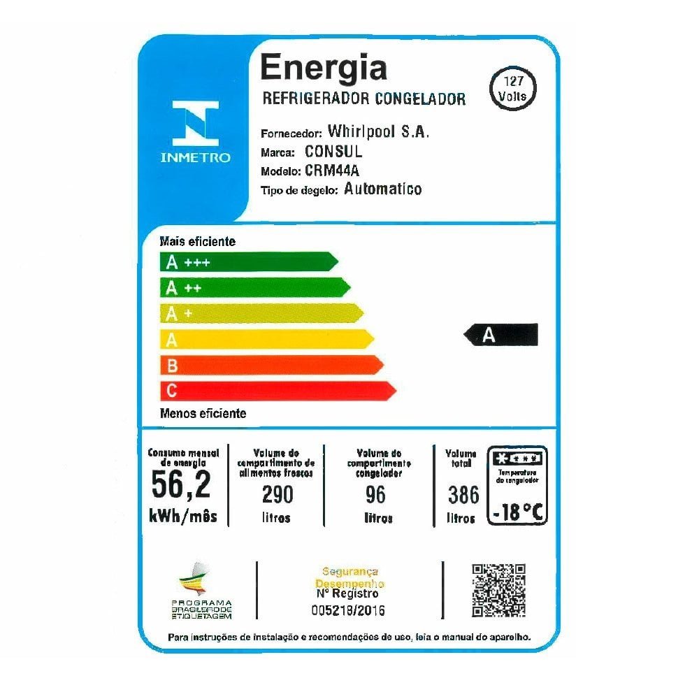 Geladeira/Refrigerador Consul 386Litros CRM44AK - Frost Free,  2 Portas, Altura Flex, Função Turbo, Inox, 110V