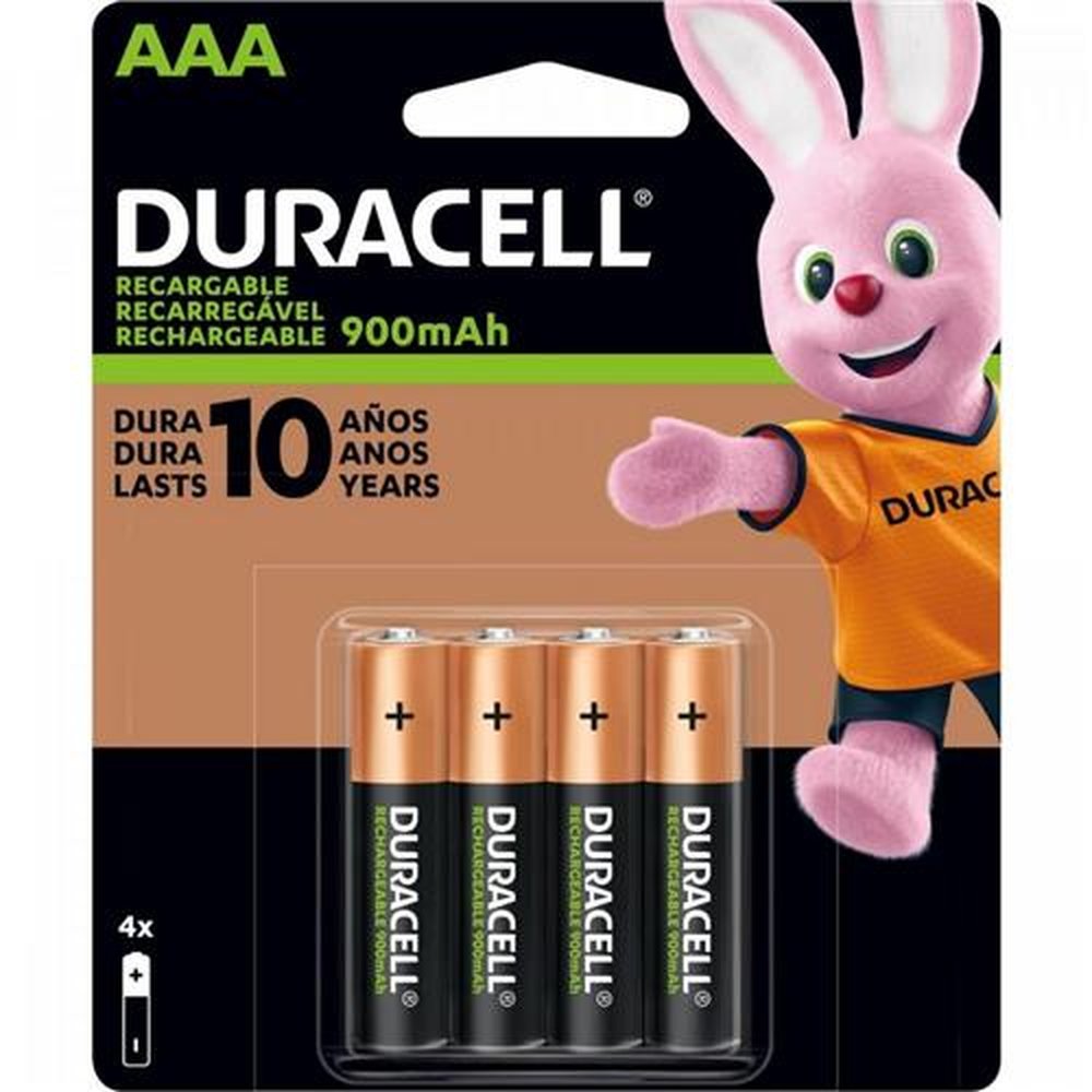 Pilha Recarregavel AAA 900mAh Duracell - Cartela com 4 pilhas