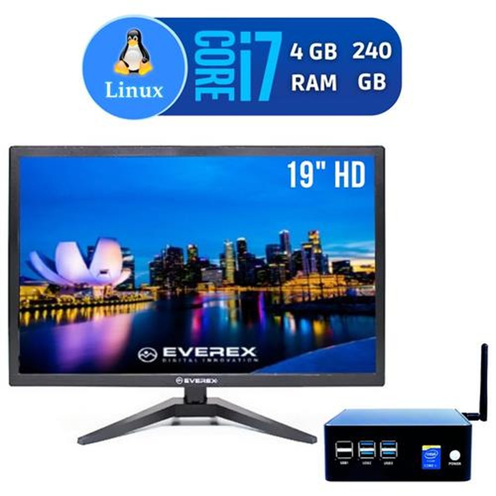 Mini PC Core i7, 4GB, 240GB SSD e Linux + MONITOR 19"