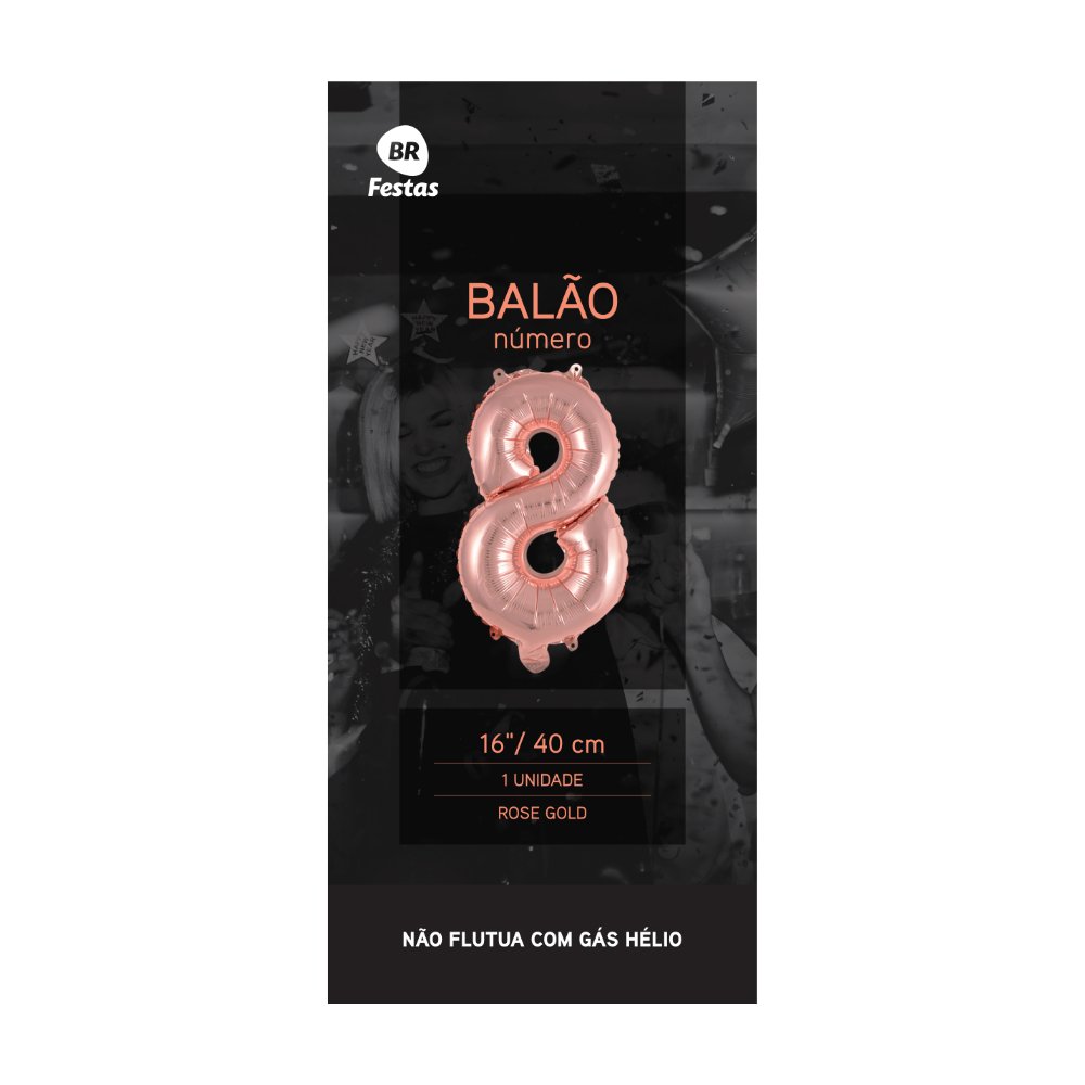 Balão número Rose Gold 8 oito 16 Polegadas com inmetro