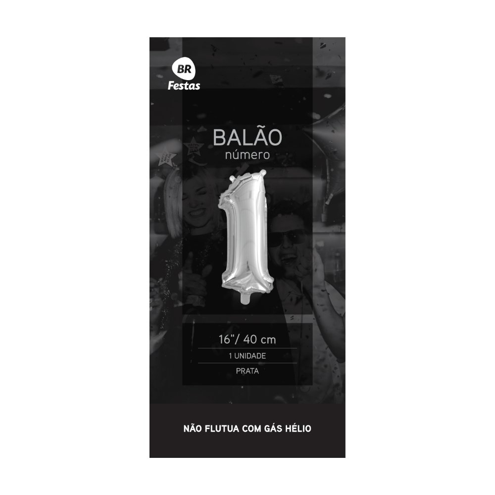 Balão Prata Brilhoso número 1 um 16 Polegas