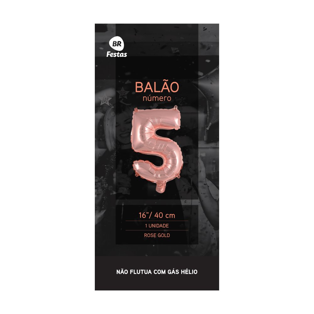 Balão número Rose Gold 5 Cinco 16 Polegadas com immetro