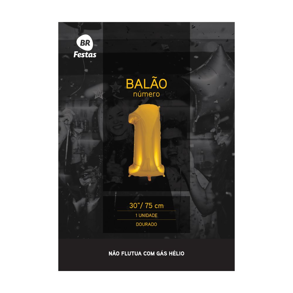 Balão número 1 um 30 Polegadas Dourado Brilhoso