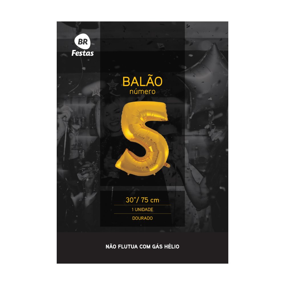 Balão número 5 cinco 30 Polegadas Dourado Brilhoso
