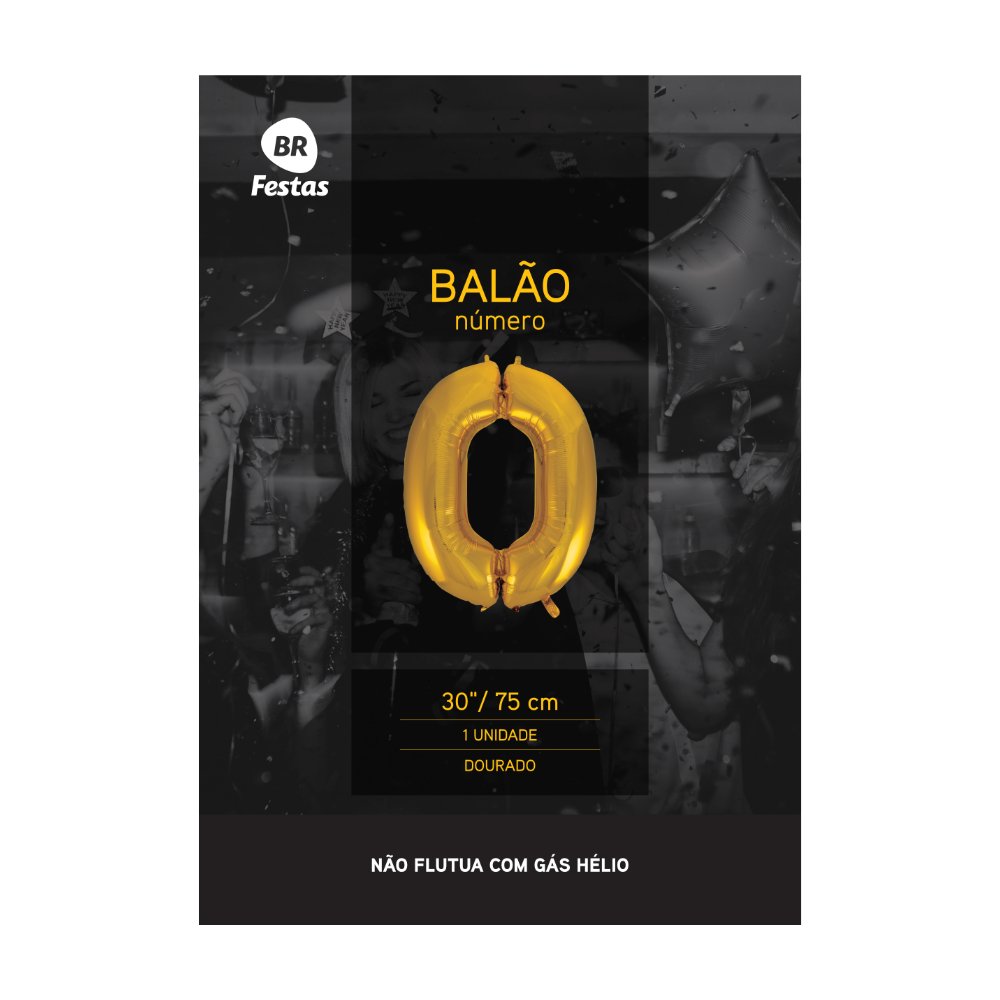Balão número 0 zero 30 Polegadas Dourado Brilho