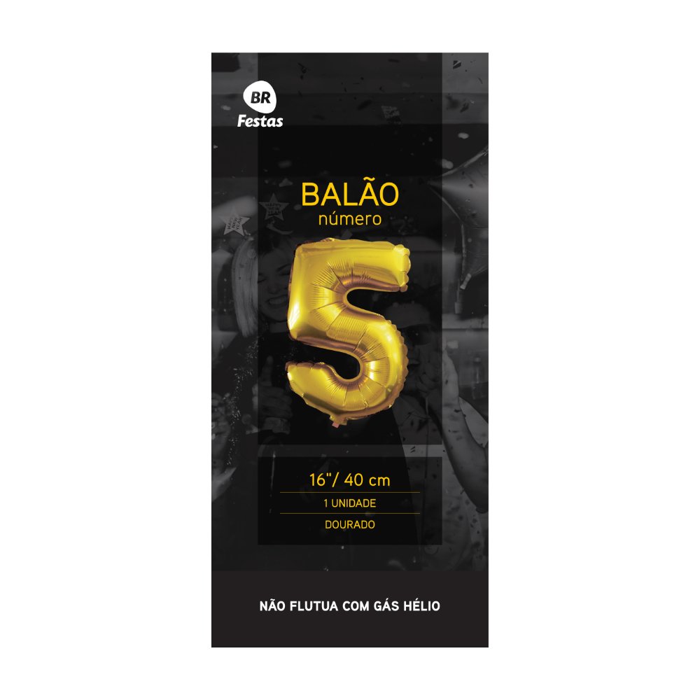 Balão Dourado número 5 cinco Brilhoso 16 Polegadas