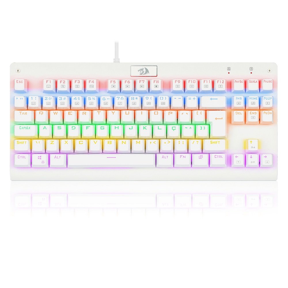 Teclado Gamer Mecanico Dark Avenger Branco Rainbow Mk2 Diy Blue, Padrão Abnt2, K568w-R (Pt-Blue), Redragon