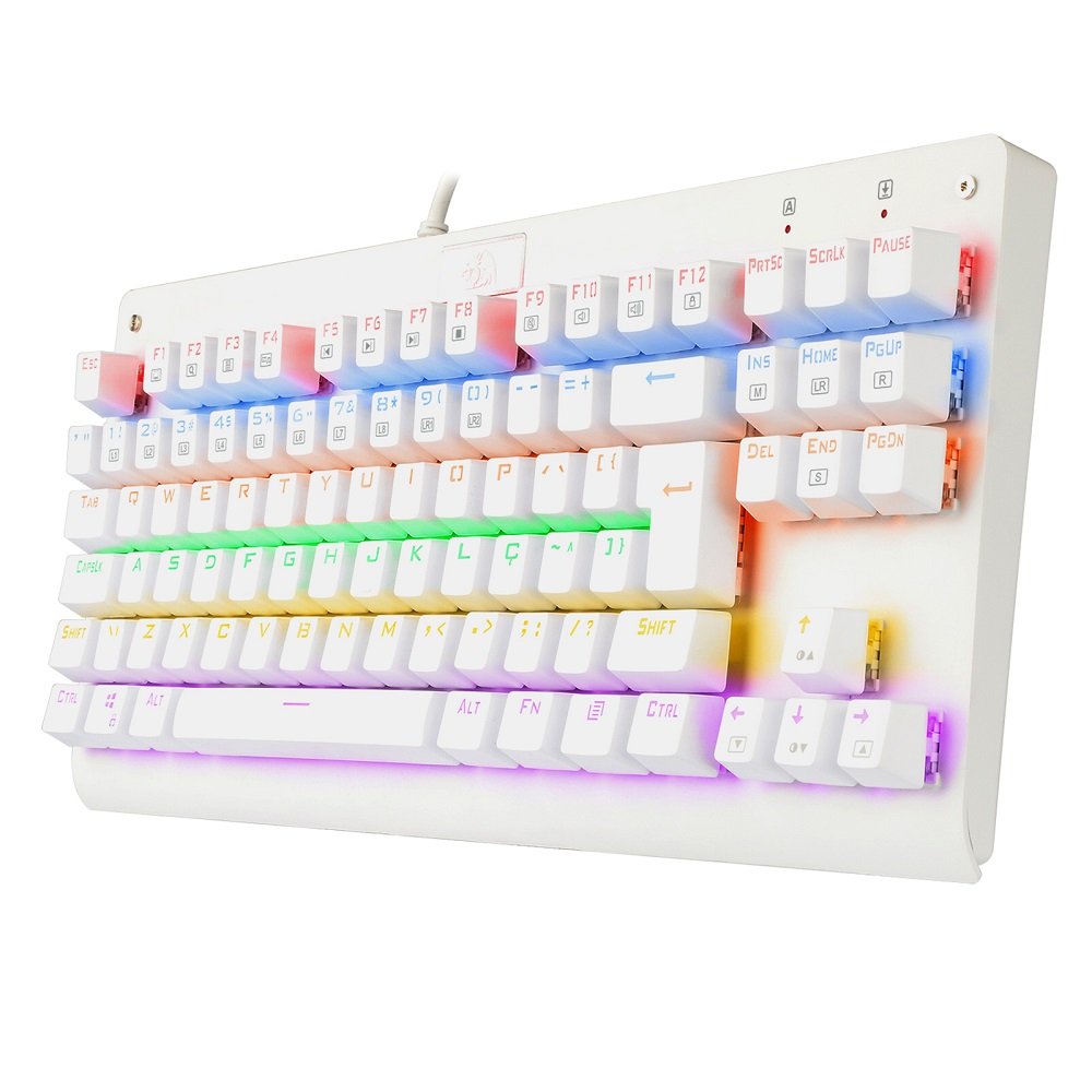 Teclado Gamer Mecanico Dark Avenger Branco Rainbow Mk2 Diy Blue, Padrão Abnt2, K568w-R (Pt-Blue), Redragon