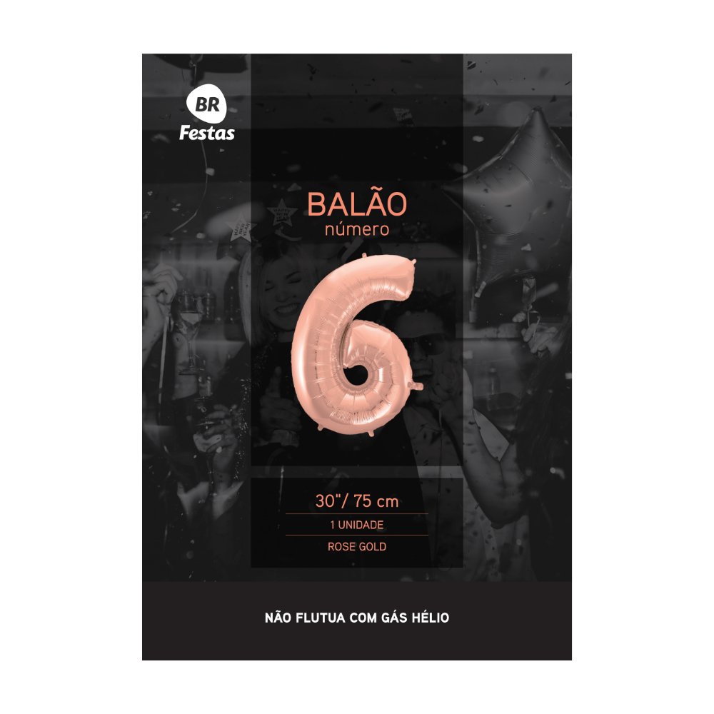Balão Rose Gold 30 Polegadas Número 6 Seis