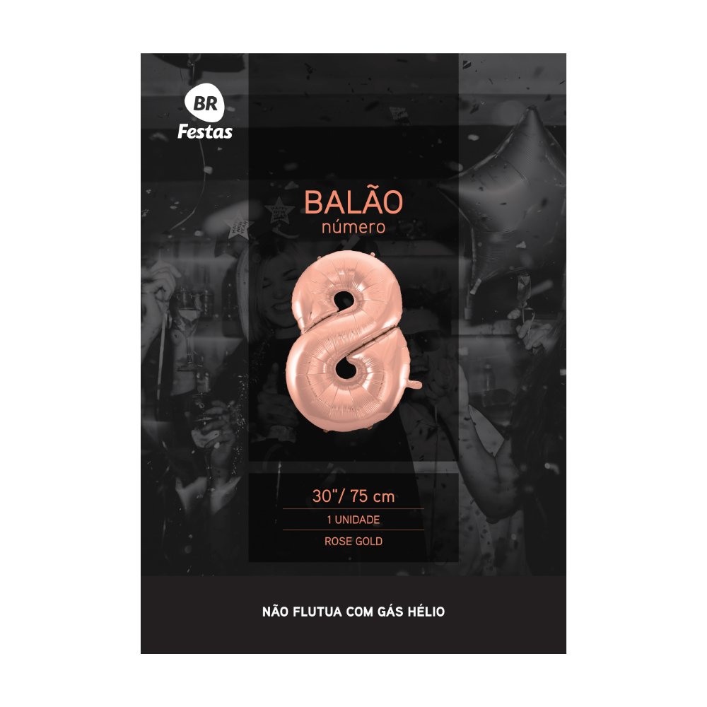 Balão Rose Gold 30 Polegadas Número 8 Oito