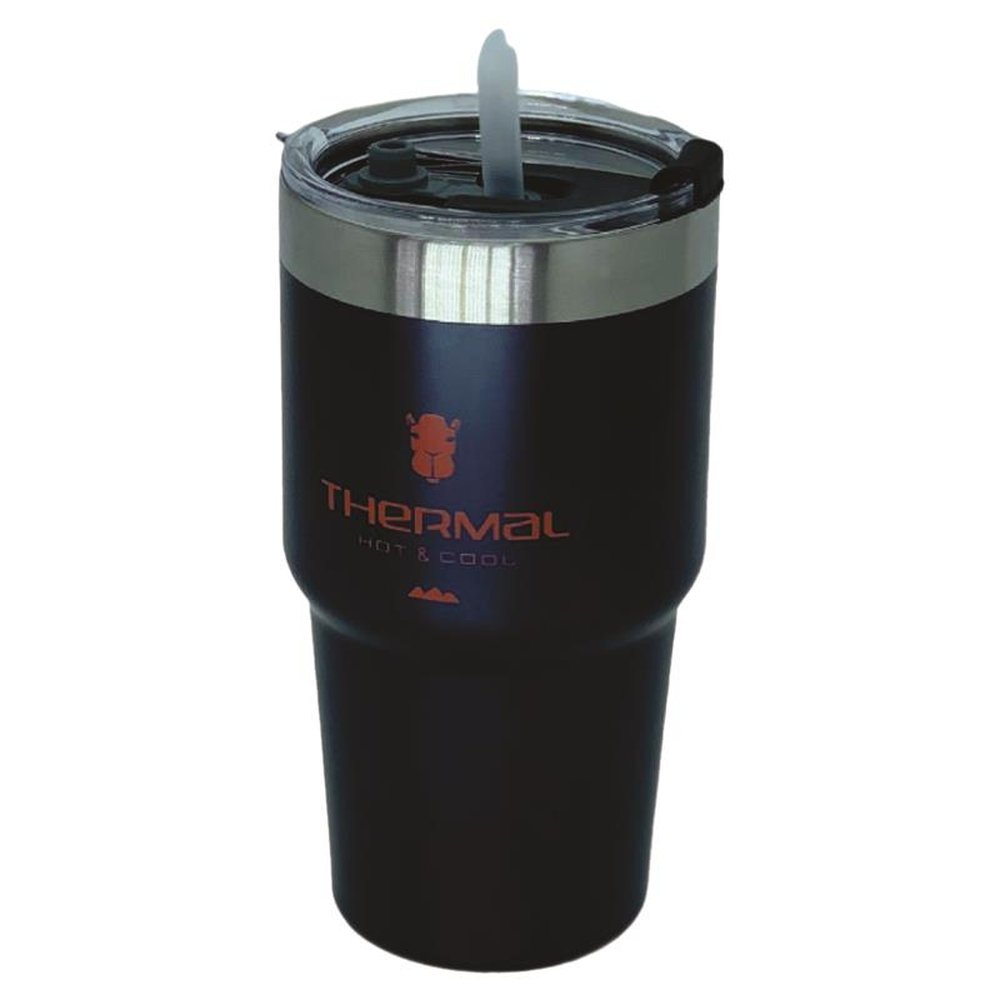 Copo Térmico Com Tampa e Canudo Thermal Azul Metalizado 600ml