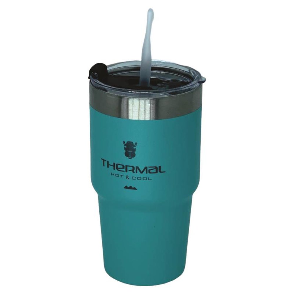 Copo Térmico Com Tampa e Canudo Thermal Ciano 600ml