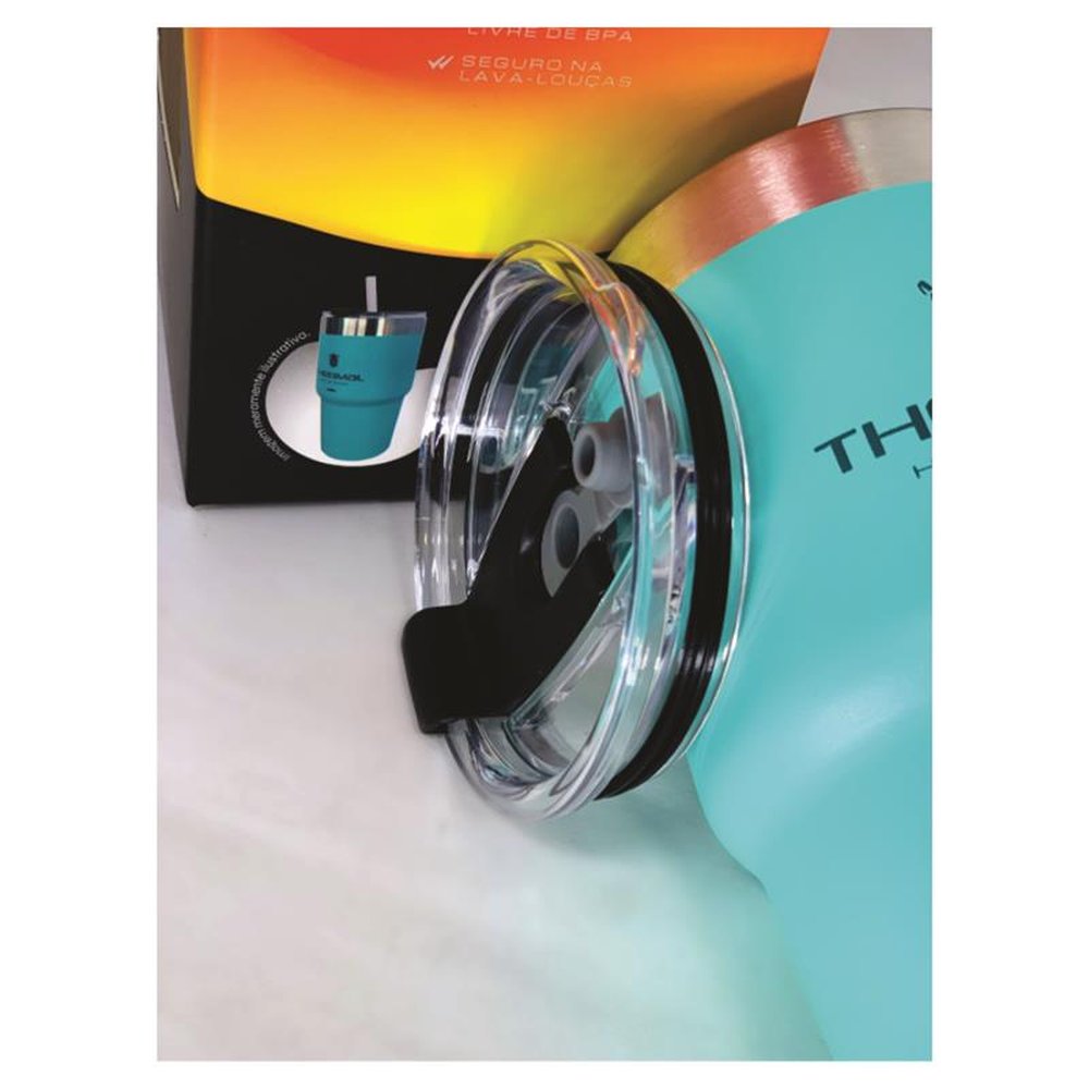 Copo Térmico Com Tampa e Canudo Thermal Ciano 600ml