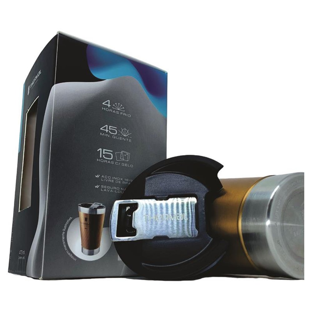 Copo Térmico Com Tampa Thermal Dourado 473ml