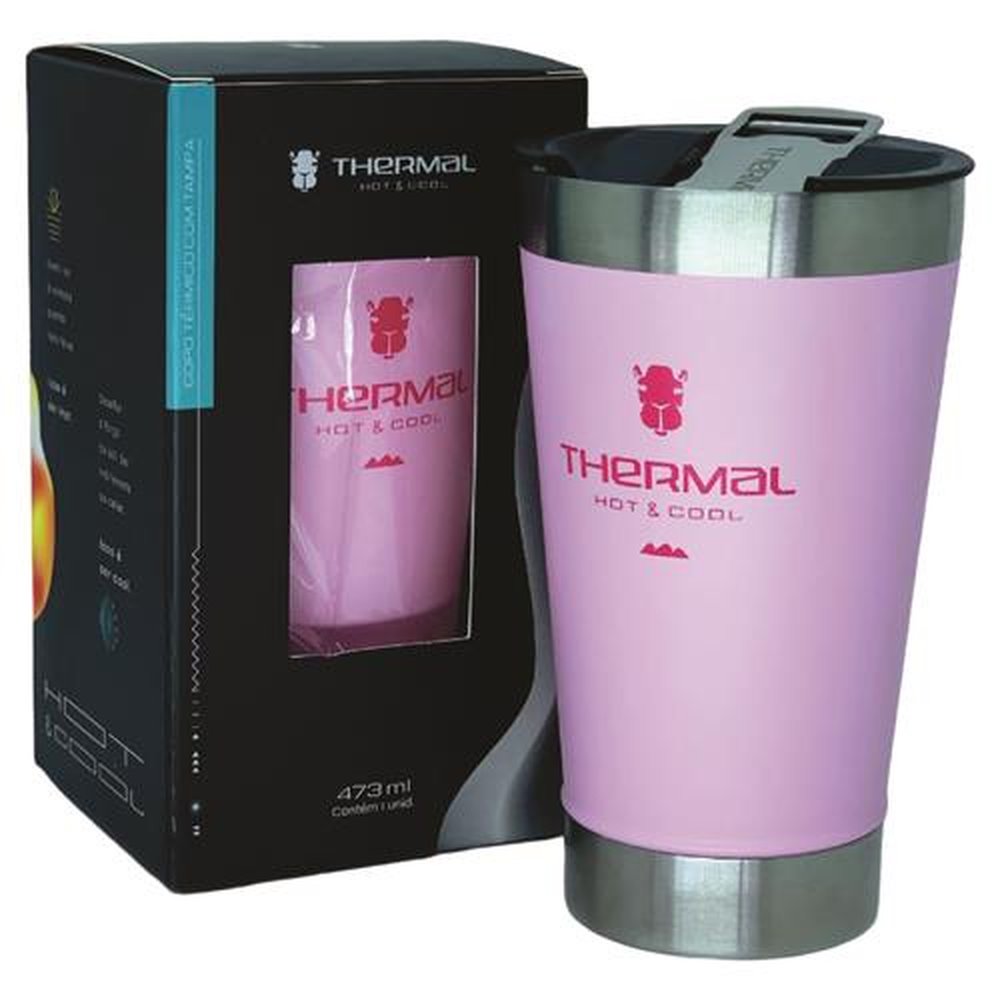 Copo Térmico Com Tampa Thermal Rosa 473ml