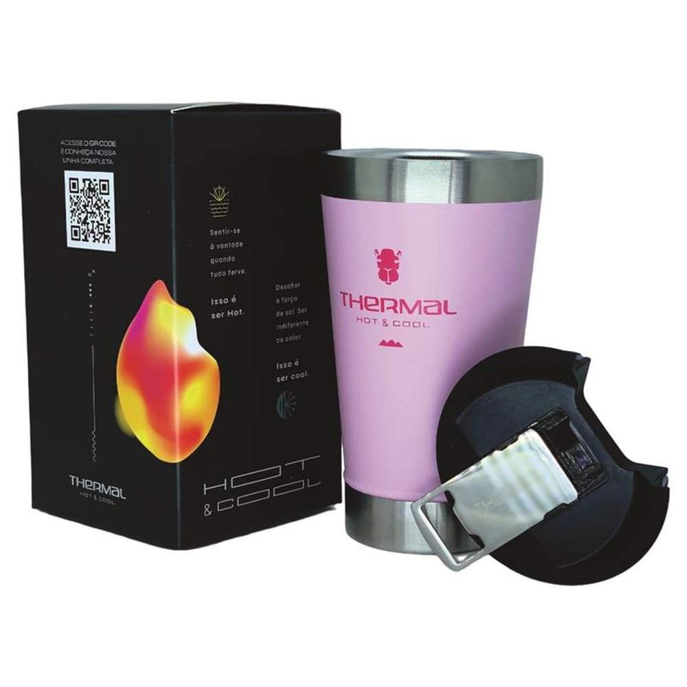 Copo Térmico Com Tampa Thermal Rosa 473ml