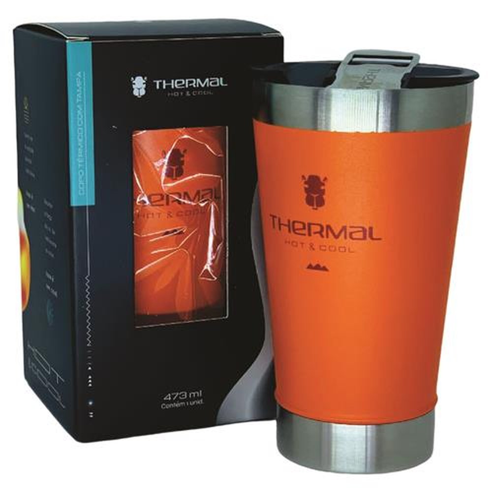 Copo Térmico Com Tampa Thermal Laranja 473ml