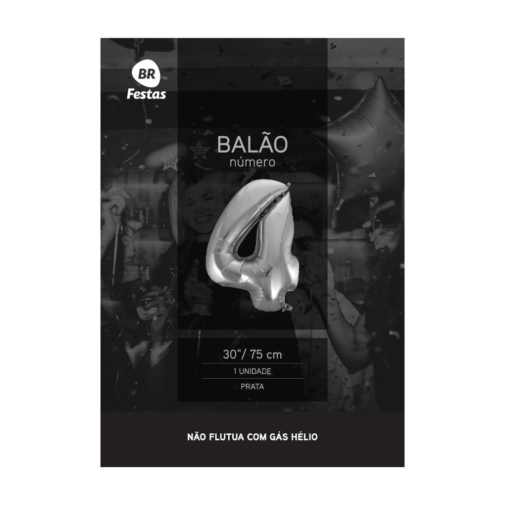 Balão Prata 30 Polegadas número 4 quatro