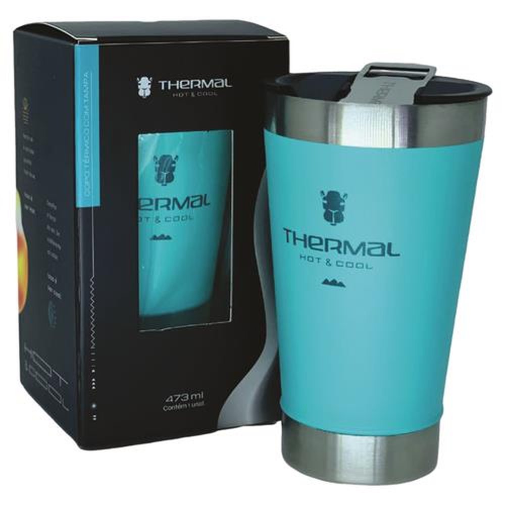 Copo Térmico Com Tampa Thermal Ciano 473ml