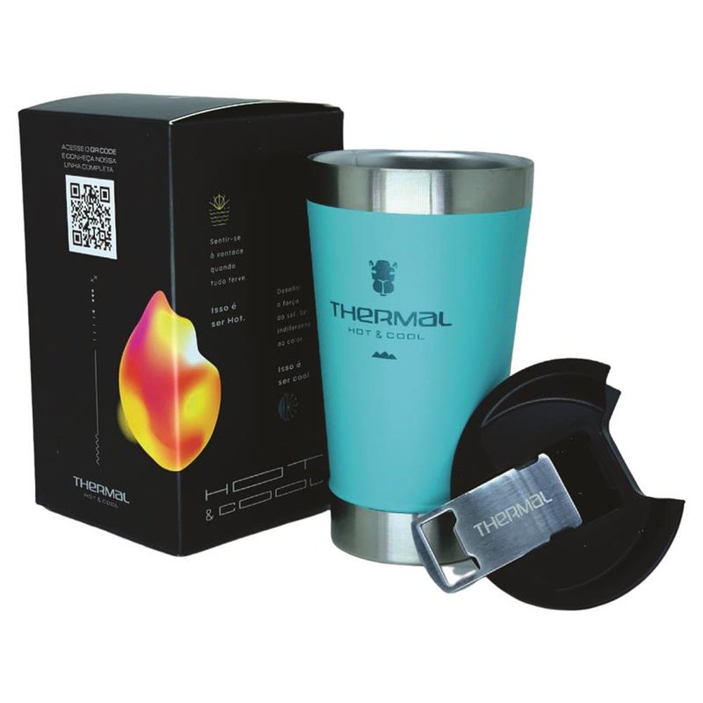 Copo Térmico Com Tampa Thermal Ciano 473ml