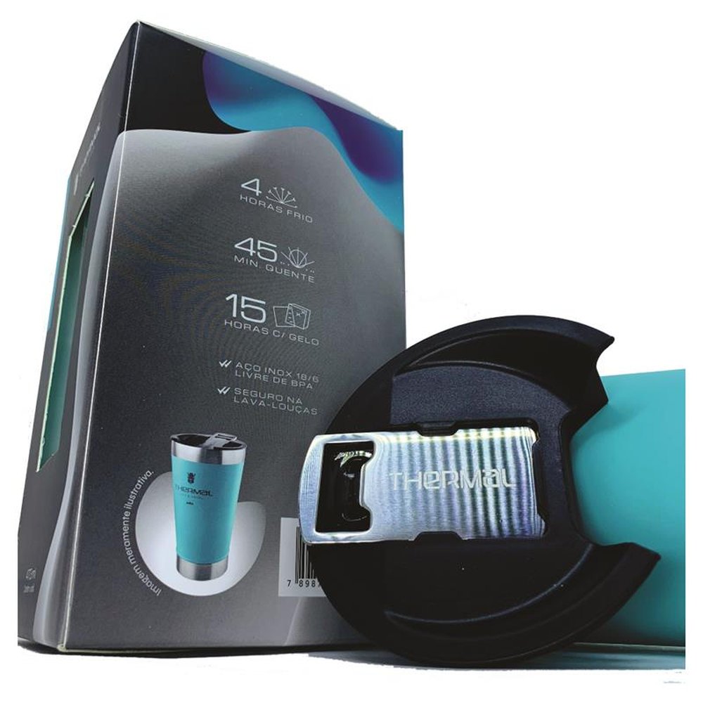 Copo Térmico Com Tampa Thermal Ciano 473ml