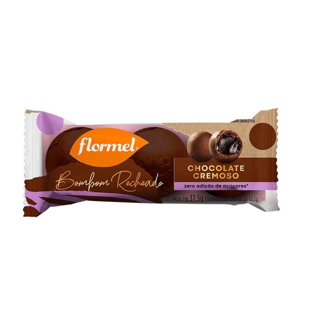 Bombom de Chocolate ao Leite, Recheado com Chocolate Cremoso Flormel, Zero Açúcar - Caixa com 10 Unidades de 37,5g