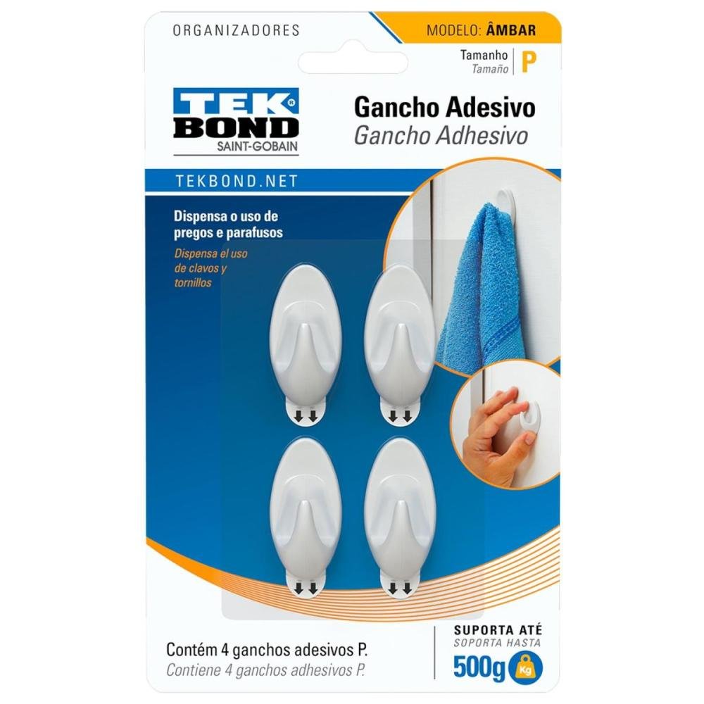 Gancho Plástico Ambar Branco Tekbond - Tamanho P