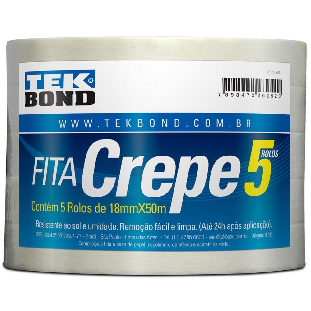 Fita Crepe 18mm x 50m Pacote Tekbond
