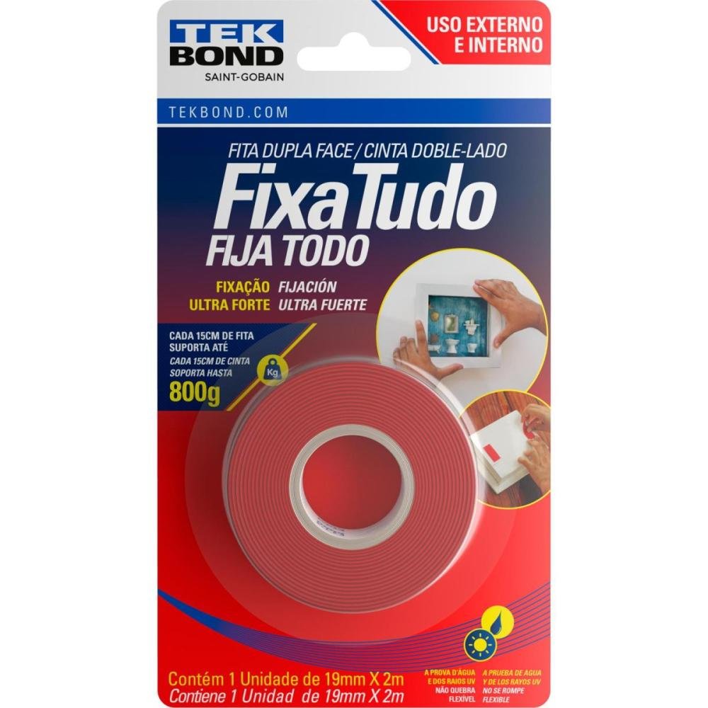 Fita Acrílica Uso Externo Fixa Tudo 19mm x 2m Blister Tekbond