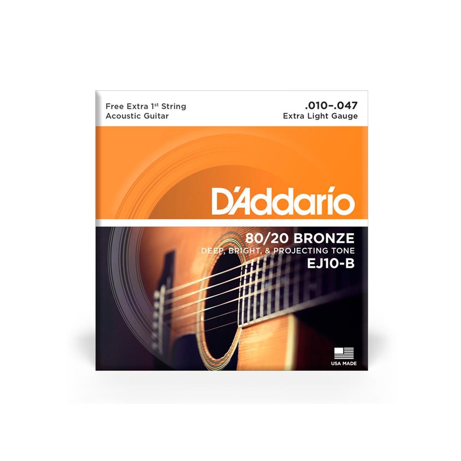 Cordas Para Violão Aço D Addario Bronze 80/20 Ej10-B+Pl010 010" 047" Corda Extra Pl010