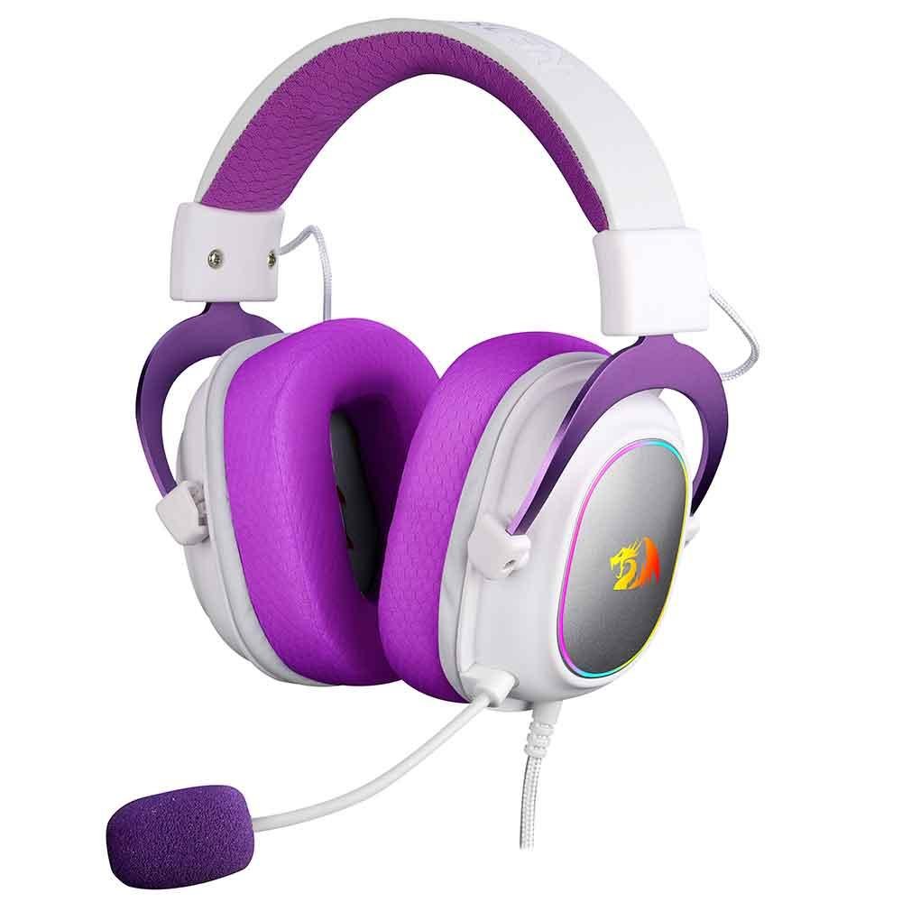 Headset Gamer Redragon Usb Surround 7.1 Rgb Branco E Roxo