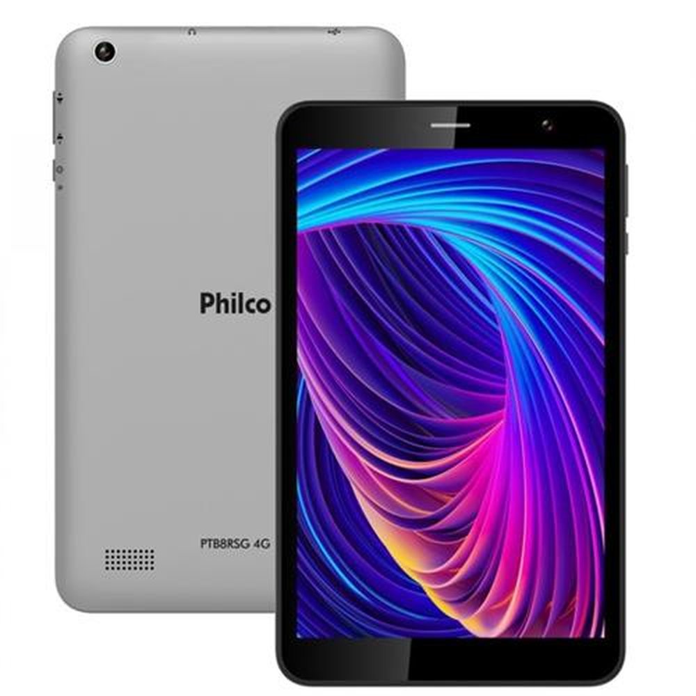 Tablet Philco 32GB Tela 8" Android 10 Processador Quadcore 4G Wi-Fi PTB8RSG Faz e recebi Ligação - Preto/Cinza