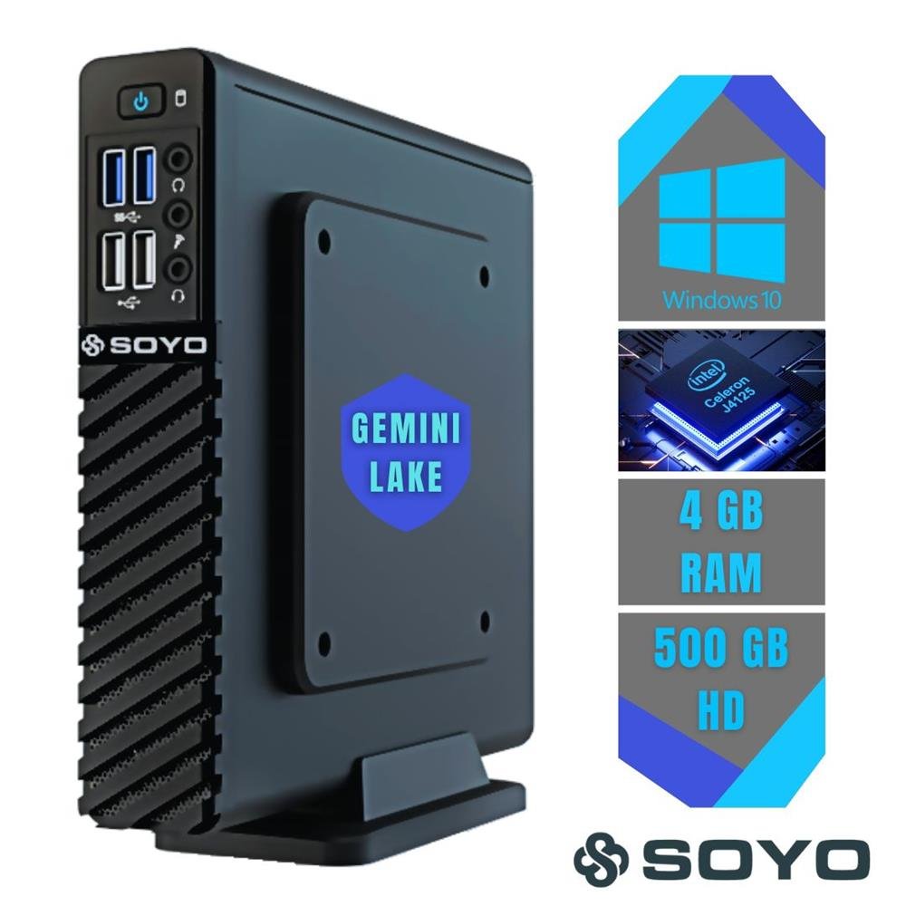 Mini PC Dual Core N4020, 4GB DDR4, 500GB, Windows 10 Pro - SOYO
