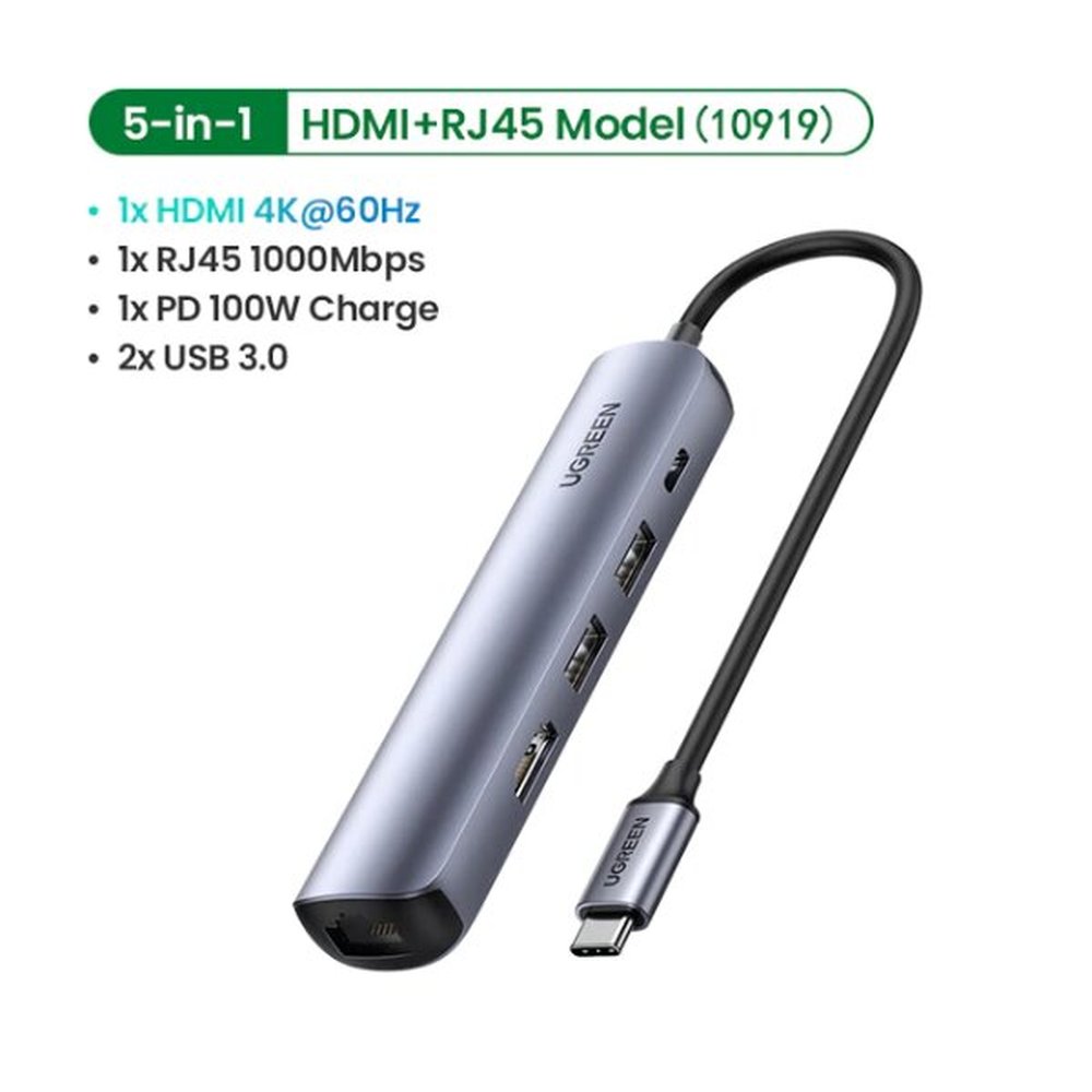 Adaptador / Hub Ultra Slim USB-C 5 em 1 4k 60hz UGREEN