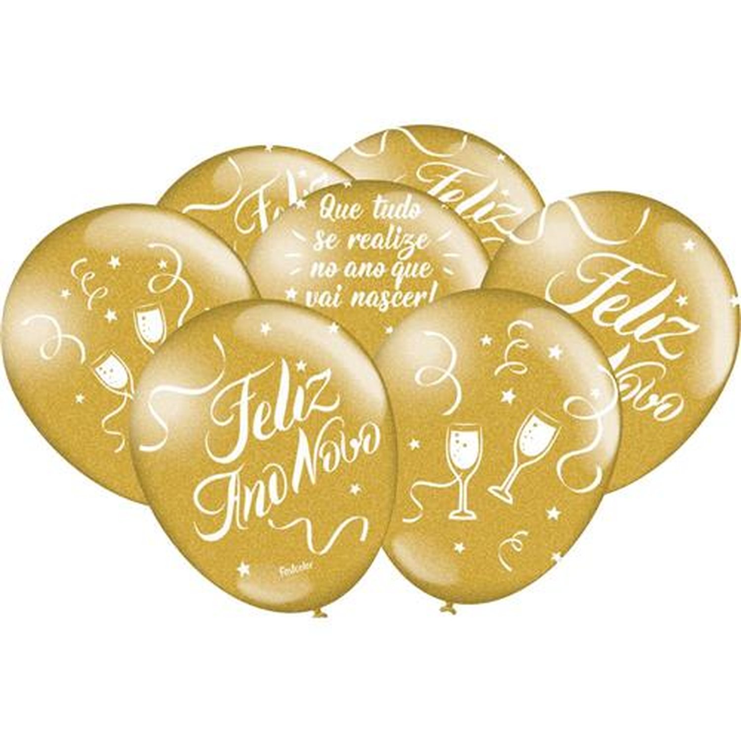 Balao Dourado Ano Novo - Embalagem com 25 unidades.