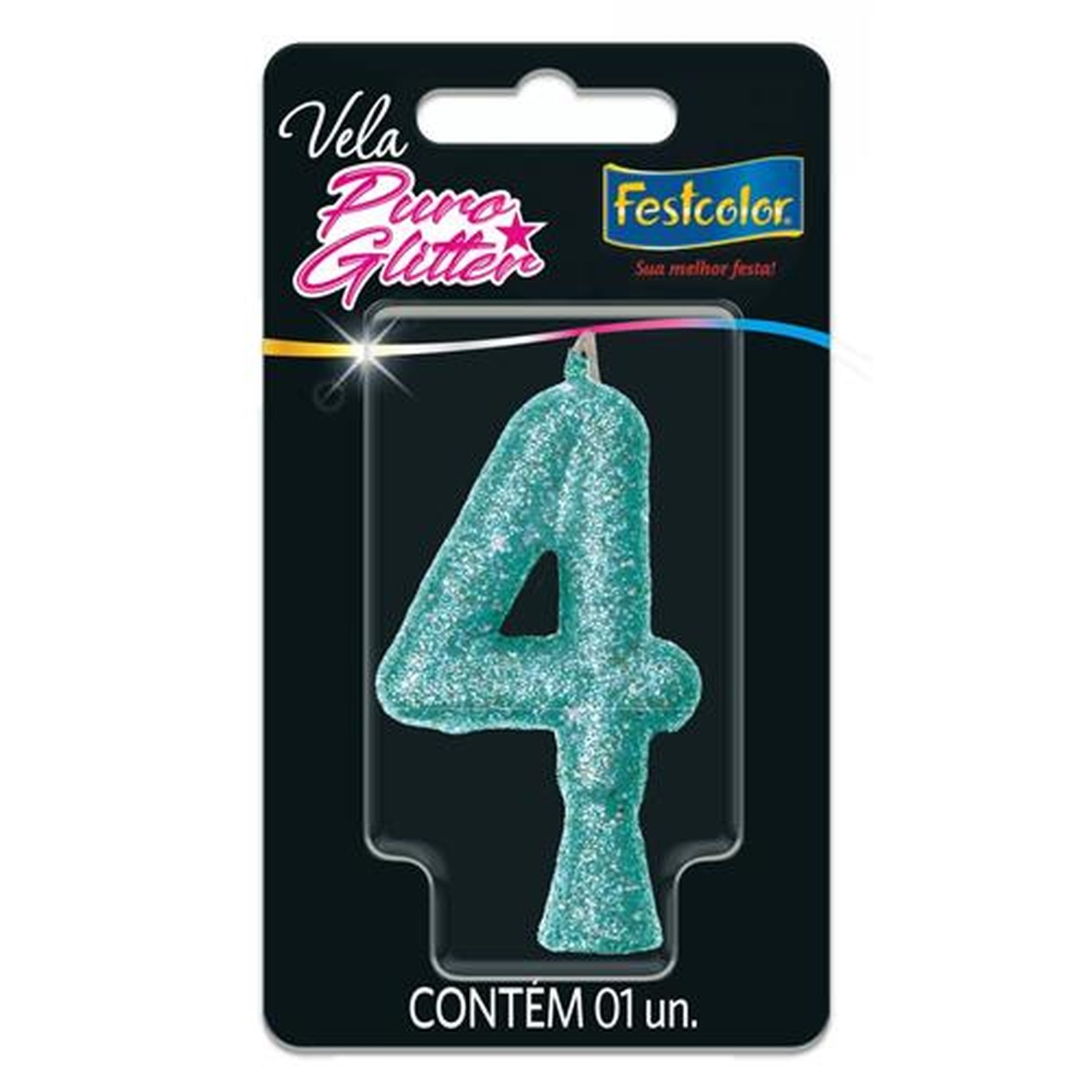 Vela Puro Glitter Tiffany N 4 - Embalagem com 1 unidade.