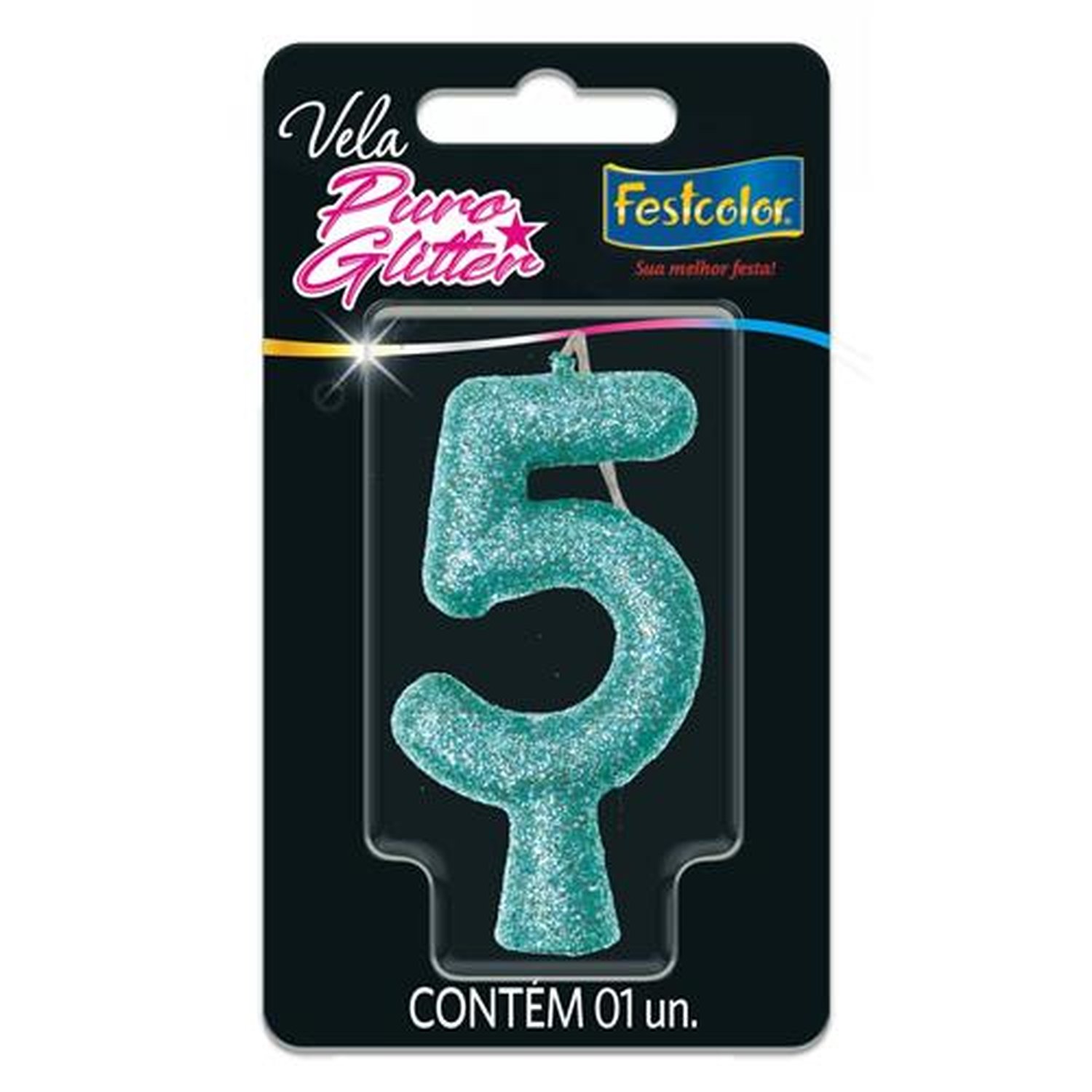 Vela Puro Glitter Tiffany N 5 - Embalagem com 1 unidade.