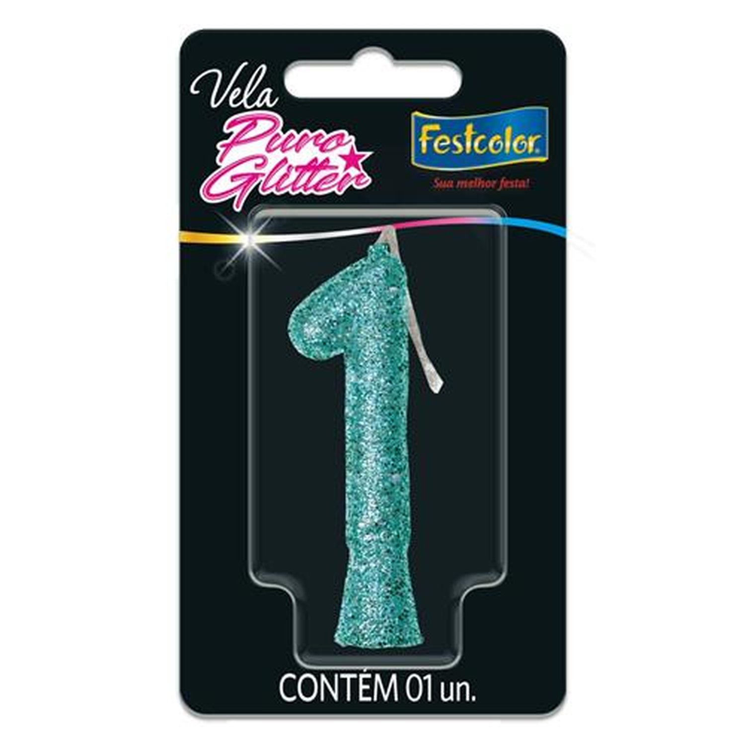 Vela Puro Glitter Tiffany N 1 - Embalagem com 1 unidade.