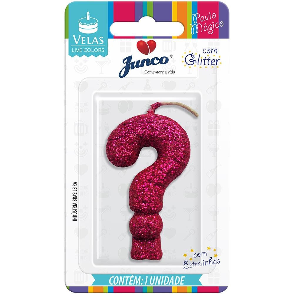 Vela Aniversário Live Colors com Gliter Pink Interrogação Junco