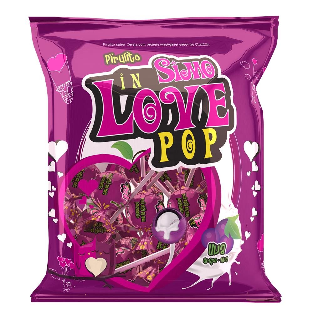Pirulito In Love Pop Uva 360g - Caixa Com 24 Pacotes