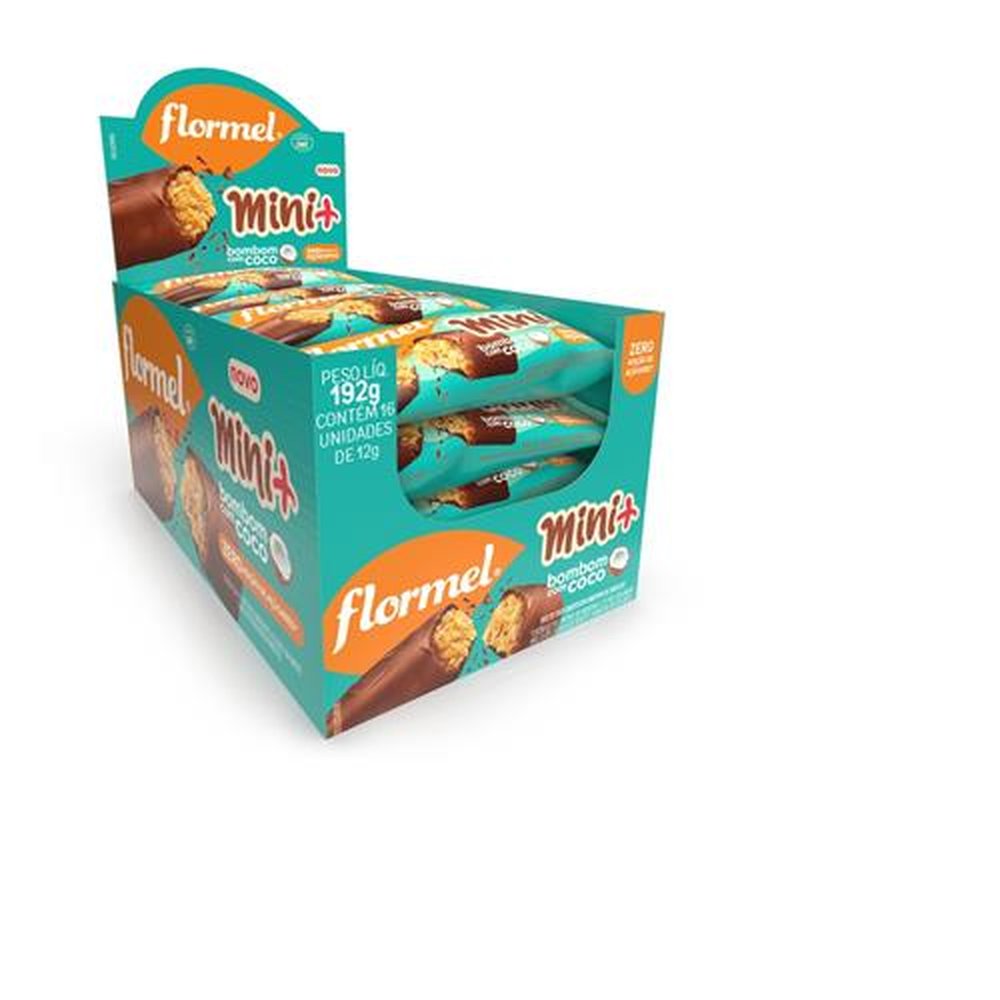 Bombom de Chocolate ao Leite MINI +, Recheado com Doce de Coco, Zero Açúcar - Caixa com 16 Unidades com 12g cada