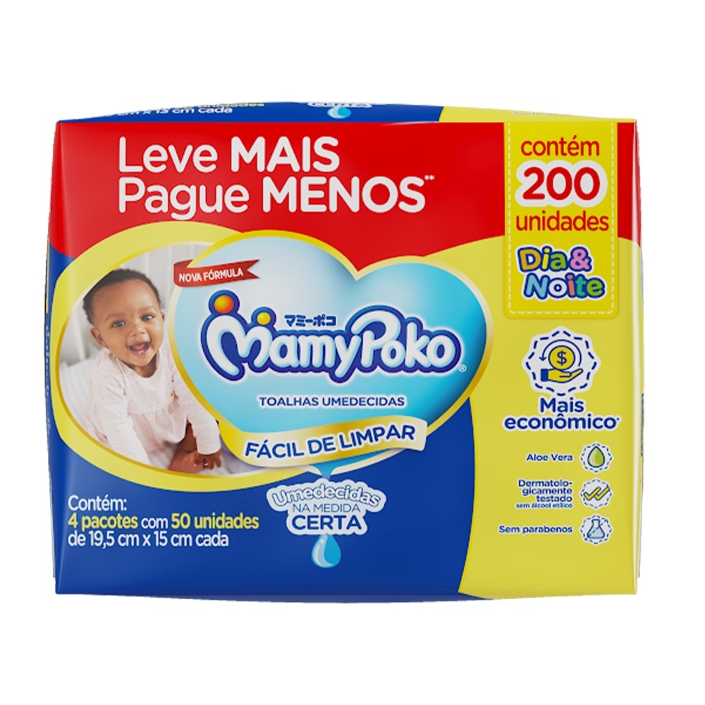 Toalhas Umedecidas Mamypoko Dia e Noite - Pacote com 200 Toalhas