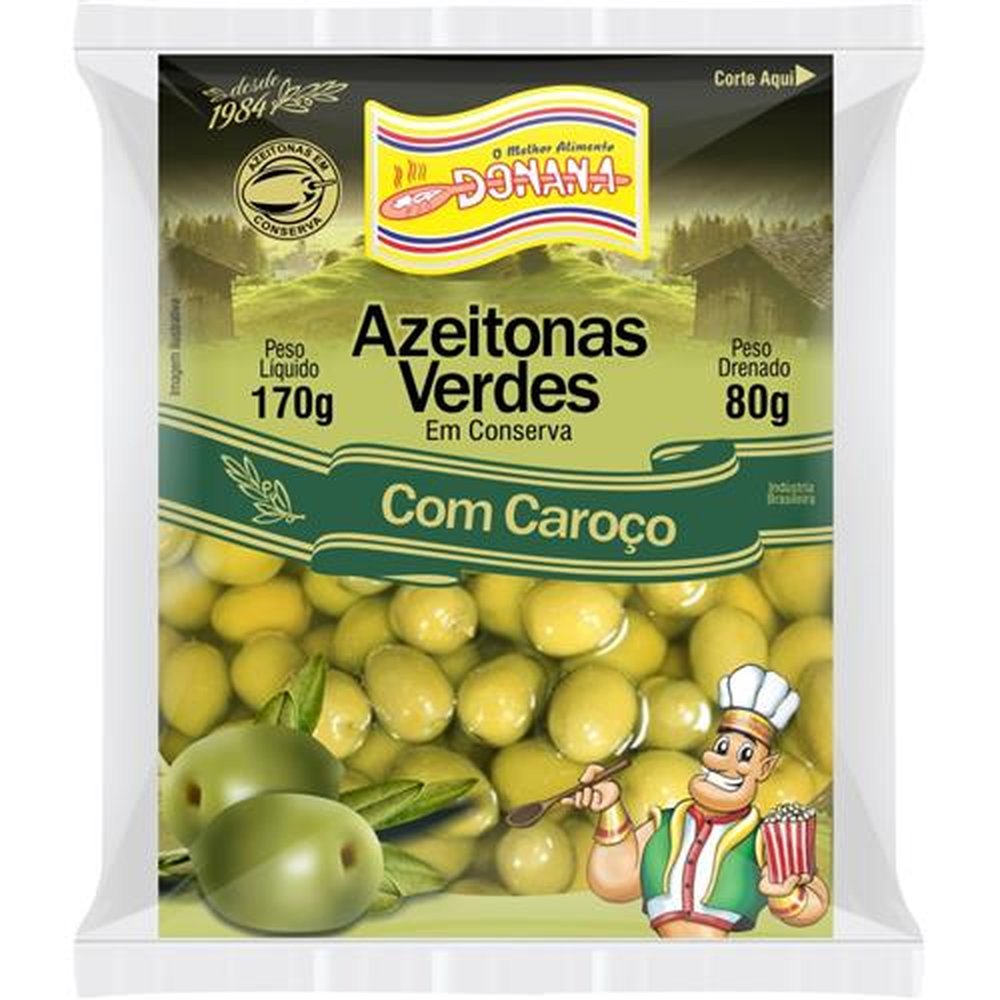 Azeitona Verde Com Caroço Sache 80g Donana - Embalagem Contém 24 Unidades