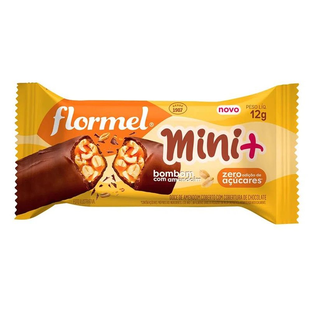 Bombom de Chocolate ao Leite MINI +, Recheado com Doce de Amendoim, Zero Açúcar - 16 Unidades de 12g cada