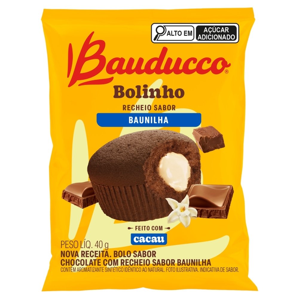 Bolinho Bauducco Chocolate com Baunilha 40g - Embalagem com 16 Unidades